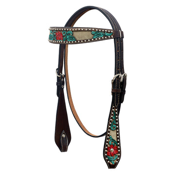 Hilason Horse Floral Hand Carved American Leather Breast Collar Headstall Brown